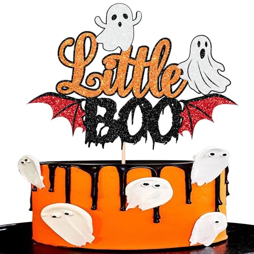 1 Stück Little Boo Tortendeko Glitzer Boo Ghost Halloween Kuchen Deko Gespenstische Baby Dusche Cake Topper für Halloween Thema Baby Dusche Kinder Geburtstag Party Kuchen Dekorationen Orange von SYKYCTCY