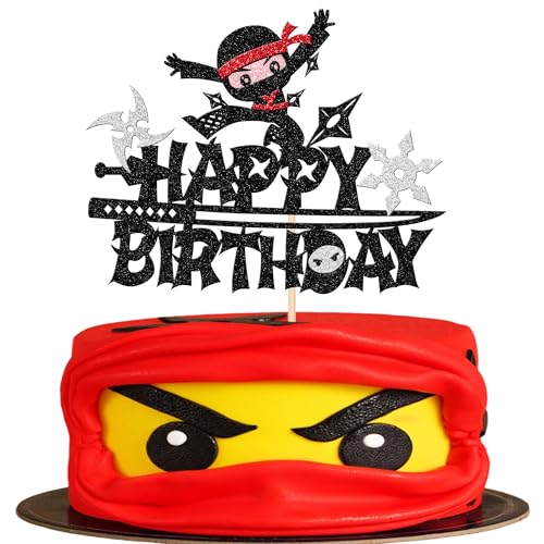 1 Stück Ninja Happy Birthday Tortendeko Ninja Muffin Dekoration Kampfsport Karate Kung Fu Krieger Cake Topper für Ninja Thema Baby Shower Kinder Geburtstag Party Kuchen Dekorationen von SYKYCTCY