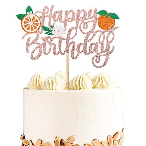 1 Stück Orange Happy Birthday Geburtstag Tortendeko, Glitzer Sommer Früchte Torten Deko für Kinder Jungen Mädchen Geburtstag Baby Dusche Party Cake Topper Supplies Rosegold von SYKYCTCY