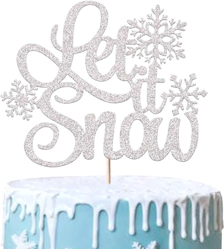 1 Stück Schneeflocken Tortendeko Glitzer Let It Snow Winter Kuchen Deko Gefrorenes Thema Cake Topper für Eingefroren Thema Geburtstag Party Weihnachten Baby Dusche Kuchen Dekoration Silber von SYKYCTCY