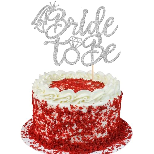 1 Stück Wedding Tortendeko Glitzer Bride to Be Cupcake Toppers Geburtstag Kuchen Deko Heart Ring Dress Kuchendekoration für Verlobung Hochzeiten Party Kuchen Dekoendeko Silber von SYKYCTCY