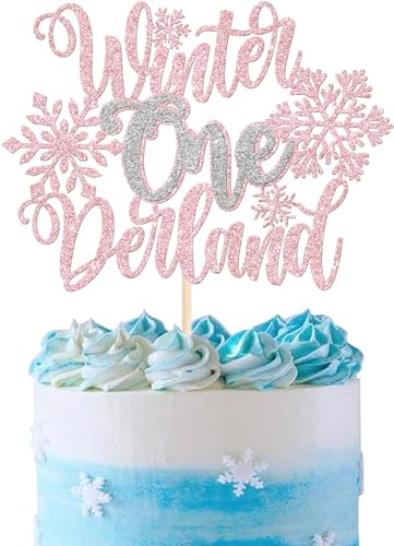 1 Stück Winter Onederland Tortendeko Glitzer Winter Schneeflocke Cake Topper Schneeflocke Kuchen Deko für Winter Wonderland Schneeflocke 1. Geburtstag Thema Baby Dusche Kinder Party Rosa von SYKYCTCY