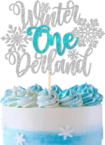 1 Stück Winter Onederland Tortendeko Glitzer Winter Schneeflocke Cake Topper Schneeflocke Kuchen Deko für Winter Wonderland Schneeflocke 1. Geburtstag Thema Baby Dusche Kinder Party Silber Blau von SYKYCTCY