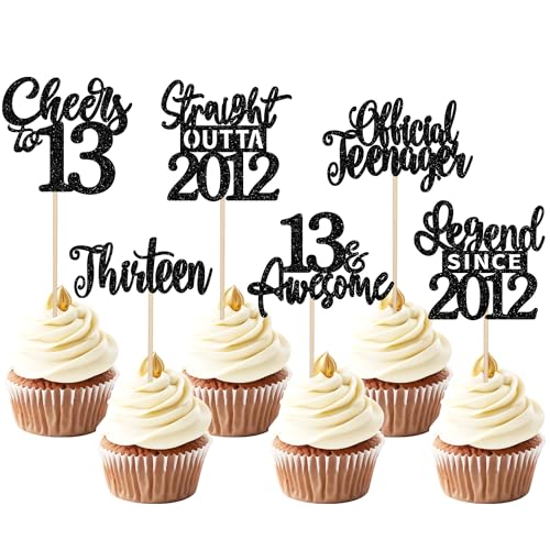 24 Stück 13th Geburtstag Tortendeko Glitzer Straight Outta 2012 Cupcake Toppers Thirteen Happy 13th Kuchen Deko für Prost auf 13 Jahre Geburtstag Hochzeit Jahrestag Party Kuchen Dekoration Schwarz von SYKYCTCY