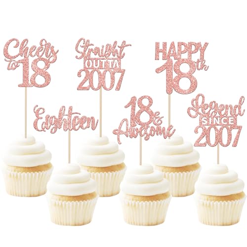 24 Stück 18th Geburtstag Cupcake Toppers Glitzer Straight Outta 2007 Kuchen Deko Sweet 18 Happy 10th Tortendeko für Prost auf 18 Jahre Geburtstag Hochzeit Jahrestag Party Kuchen Dekoration Rosegold von SYKYCTCY