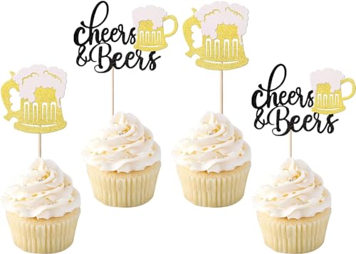 24 Stück Cheers Beers Tortendeko Glitzer Biere Champagne Cupcake Toppers Wein Fass Thema Kuchen Deko Feier Dusche Hochzeit Geburtstag Hochzeit Party Kuchen Dekorationen Schwarz von SYKYCTCY