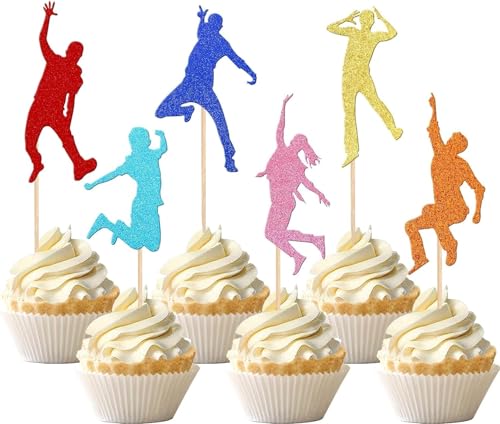 24 Stück Jump Trampolin Tortendeko Glitzer Sport Fitness Cupcake Toppers für Let's Jump Thema Kuchen Deko Baby Dusche Geburtstag Party Kuchen Dekorationen Colorful von SYKYCTCY