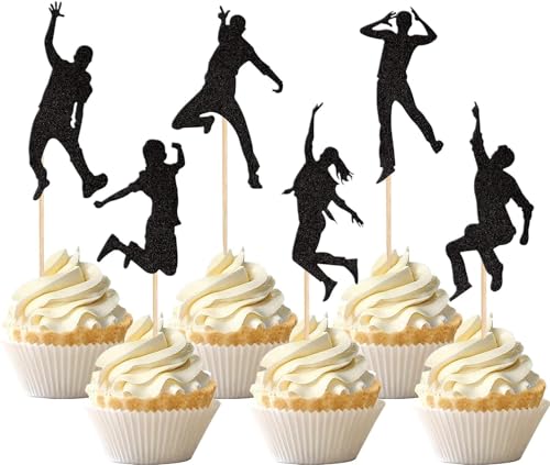 24 Stück Jump Trampolin Tortendeko Glitzer Sport Fitness Cupcake Toppers für Let's Jump Thema Kuchen Deko Baby Dusche Geburtstag Party Kuchen Dekorationen Schwarz von SYKYCTCY