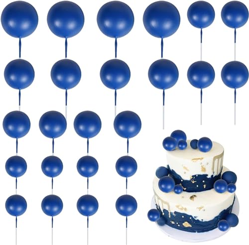 24 Stück Kugeln Tortendeko Round Mini DIY Kugeln Kuchen Deko Geburtstag Kugeln Kuchenaufstecker für Baby Shower Geburtstag Hochzeit Valentinstag Party Kuchen Dekoration Dunkelblau von SYKYCTCY