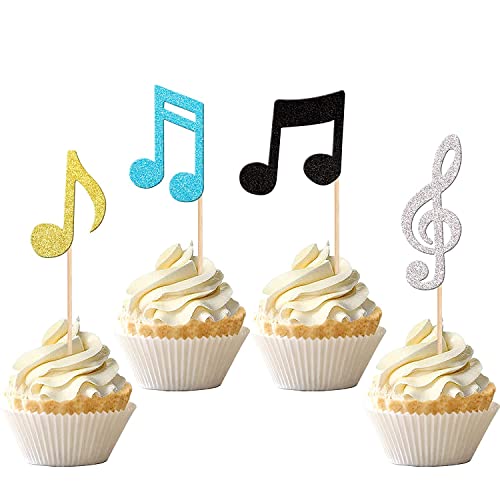 24 Stück Musik Noten Tortendeko Glitzer Kuchen Deko Musical Symbol Cupcake Toppers für Rock Musik Konzert Thema Baby Shower Hochzeit Geburtstag Party Torten Dekorationen Buntes von SYKYCTCY