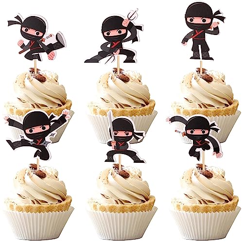 24 Stück Ninja Tortendeko Zusammengestellte Kampfsportarten Karate Kung Fu Krieger Cupcake Toppers für NinjaThema Baby Shower Kinder Geburtstag Party Kuchen Deko von SYKYCTCY