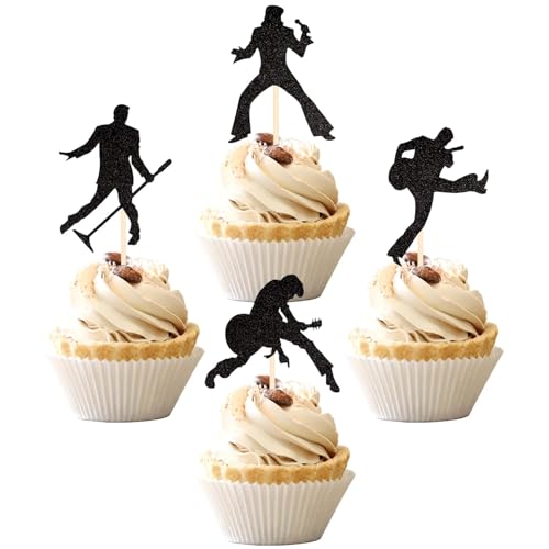 24 Stück Rock Band Cupcake Toppers Glitzer Schwarz Rock Pop Musik Thema Tortendeko Musik Konzert Kuchen Deko für Geburtstag Party Kuchen Dekorationen 24 Stück Rock Band Cupcake Toppers Glitzer Schwarz Rock Pop Musik Thema Tortendeko Musik Konzert Kuchen Deko für Geburtstag Party Kuchen Dekorationen von SYKYCTCY