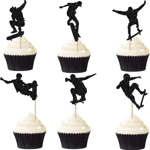 24 Stück Skateboard Cupcake Toppers Glitzer Skateboarden Tortendeko Skateboard Kuchen Deko für Skating Thema Bachelorette Geburtstag Party Kuchen Dekorationen Schwarz 24 Stück Skateboard Cupcake Toppers Glitzer Skateboarden Tortendeko Skateboard Kuchen Deko für Skating Thema Bachelorette Geburtstag Party Kuchen Dekorationen Schwarz von SYKYCTCY