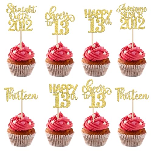 30 Stück 13th Geburtstag Tortendeko Straight Outta 2012 Cupcake Toppers Cheers to 13 Awesome Since 2012 Kuchen Deko für Prost auf 13 Jahre Geburtstag Hochzeit Jahrestag Party Kuchen Dekoration Gold von SYKYCTCY