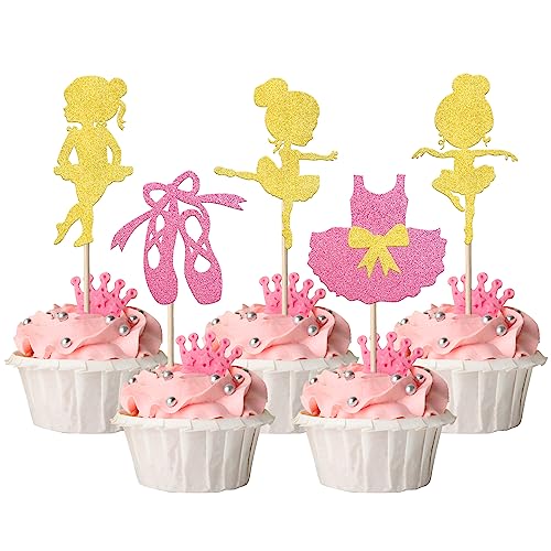 30 Stück Feen Ballett Cupcake Toppers Kleid Ballett Schuhe Tortendeko für Baby Mädchen Dusche Geburtstag Kuchen Deko Ballett Mädchen Thema Geburtstag Party Kuchen Dekoendeko Gold von SYKYCTCY