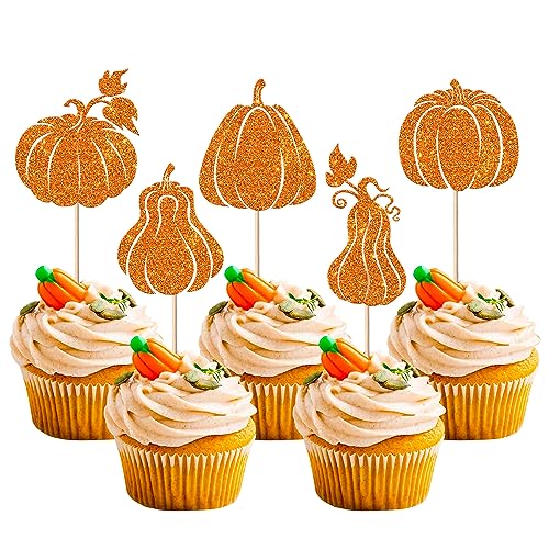 30 Stück Halloween Kürbis Tortendeko Glitzer Kürbis Allerheiligen Kuchen Deko Pumpkin Halloween Cupcake Toppers für Baby Dusche Fledermäuse Halloween Geburtstag Herbst Cupcake Dekorationen Party von SYKYCTCY