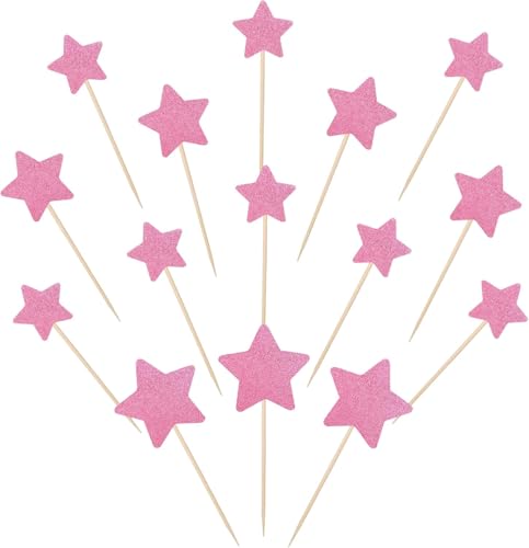 30 Stück Kleiner Stern Tortendeko Glitzer Glitzern Stern Cupcake Toppers Verlobung Hochzeit Kuchen Deko für Baby Dusche Geburtstag Party Kuchen Dekorationen Rosa von SYKYCTCY