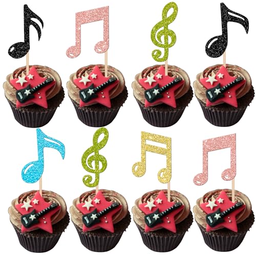 30 Stück Musik Noten Tortendeko Glitzer Kuchen Deko Musical Symbol Cupcake Toppers für Rock Musik Konzert Thema Baby Shower Hochzeit Geburtstag Party Torten Dekorationen Buntes von SYKYCTCY