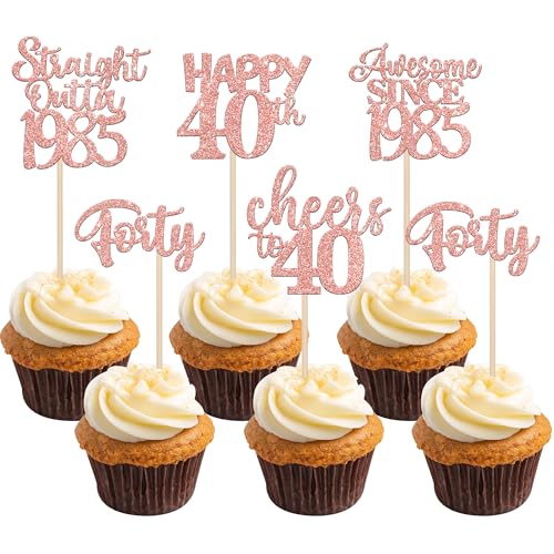 30 Stück Straight Outta 1985 Geburtstag Tortendeko Glitzer Happy 40th Awesome Since 1985 Cupcake Toppers für Prost auf 40 Jahre Geburtstag Hochzeit Jahrestag Party Kuchen Dekoration Rosegold von SYKYCTCY