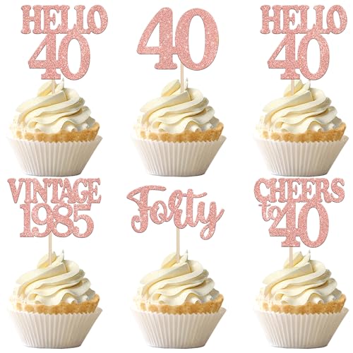 30 Stück Vintage 1985 Geburtstag Tortendeko Glitzer Happy 40th Cheers to 40 Cupcake Toppers für Prost auf 40 Jahre Geburtstag Hochzeit Jahrestag Party Kuchen Dekoration Rosegold von SYKYCTCY