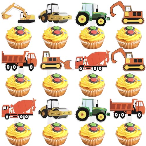 35 Stück Bagger Tortendeko Bau Bagger LKW Auto Cupcake Toppers Sattelschlepper Auto Kuchen Deko for Construction Farm Theme Baby Shower Boys Birthday Party Kuchen Dekorationen Bunte von SYKYCTCY