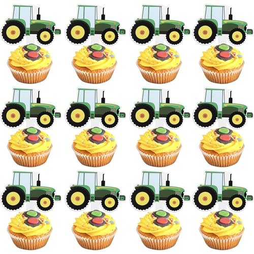 35 Stück Bauernhof Traktor Tortendeko Sattelschlepper Auto Kuchen Deko Traktor Karte Cupcake Toppers für Bau Thema Baby Dusche Jungen Geburtstag Party Kuchen Dekorationen Grün von SYKYCTCY