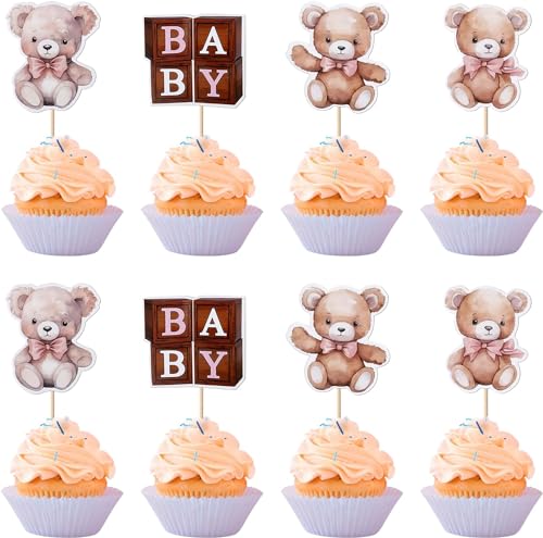 36 Stück Baby Dusche Bär Tortendeko Bär Kopf Baby Dusche Cupcake Toppers Bär Baby Dusche Kuchen Deko für Kinder Jungen Baby Bär Thema Geburtstag Party Supplies Blau Rosa von SYKYCTCY