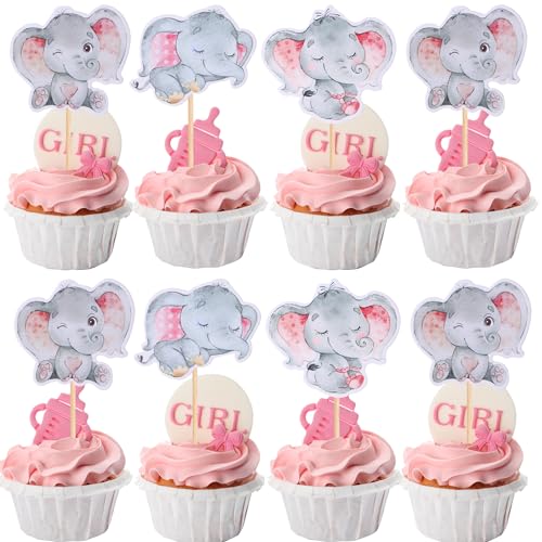 36 Stück Baby Elefant Cupcake Topper It's a Boy Elefanten Tortendeko Geburtstag Baby Elefanten Kuchendekoration für Elefanten Thema Geburtstag Gender Reveal Baby Shower Party Dekoendeko Rosa von SYKYCTCY