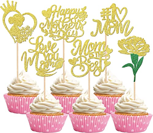 36 Stück Happy Mother's Day Tortendeko, Glitzer Herz #1 Mom Blume Love You Mom Cupcake Picks Kuchen Deko Cake Topper für Muttertag Theme Women Birthday Party Supplies Gold 36 Stück Happy Mother's Day Tortendeko, Glitzer Herz #1 Mom Blume Love You Mom Cupcake Picks Kuchen Deko Cake Topper für Muttertag Theme Women Birthday Party Supplies Gold von SYKYCTCY