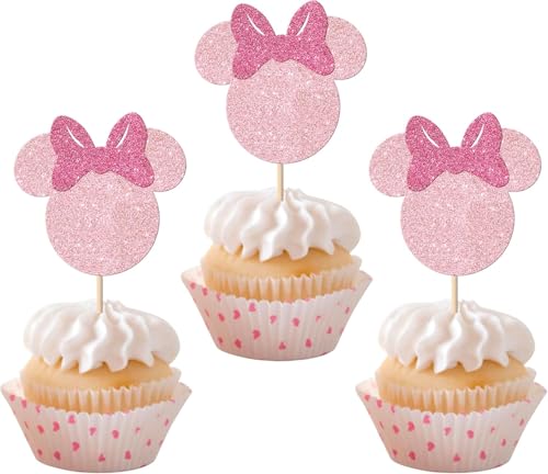 36 Stück Maus Inspiriert Tortendeko Glitzer Mini Maus Cupcake Toppers Maus Kuchen Deko mit Fliege für Baby Dusche Kinder Geburtstag Party Kuchen Dekorationen Rosa von SYKYCTCY