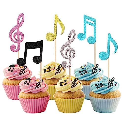 36 Stück Musik Noten Tortendeko Glitzer Kuchen Deko Musical Symbol Cupcake Toppers für Rock Musik Konzert Thema Baby Shower Hochzeit Geburtstag Party Torten Dekorationen Neu Buntes von SYKYCTCY