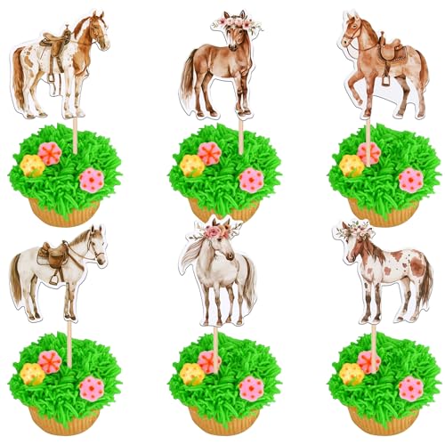 36 Stück Pferde Cupcake Toppers Wildes Tier Tortendeko Pferde Kuchen Deko für Wildes Tier Thema Baby Dusche Kinder Geburtstag Party Kuchen Dekorationen von SYKYCTCY