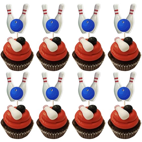 40 Stück Bowling Cupcake Toppers Beidseitig Bowling Tortendeko Sports Bowling Kugel Kuchen Deko für Bowling Thema Baby Dusche Geburtstag Party Kuchen Dekoration Blau von SYKYCTCY