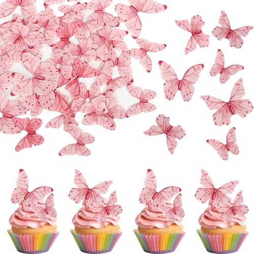 40 Stück Essbare Schmetterlinge Tortendeko 3D Butterfly Cupcake Toppers Schmetterling Kuchen Deko Schmetterling Tortendeko für Baby Dusche Bridal Shower Geburtstag Party Kuchen Dekorationen Rosa von SYKYCTCY