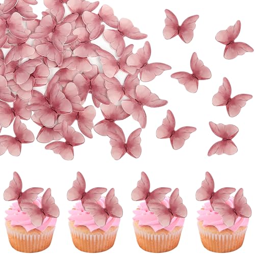 48 Stück Essbare Schmetterlinge Tortendeko 3D Butterfly Cupcake Toppers Realistische Schmetterling Kuchen Deko für Baby Dusche Bridal Shower Geburtstag Party Kuchen Dekorationen Rosa von SYKYCTCY