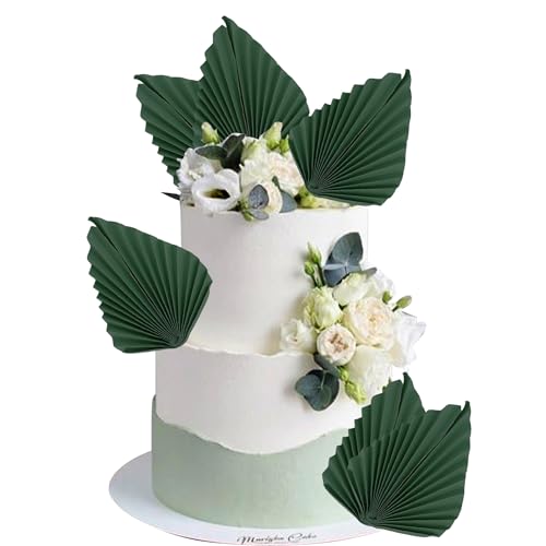 6 Stück Papier Palmen Fächer Kuchen Deko Palme Fan Tortendeko Handwerk DIY Fan Cupcake Toppers Palme Speer Blätter Cake Toppers für Baby Dusche Hochzeit Geburtstag Party Kuchen Dekoration Grün von SYKYCTCY