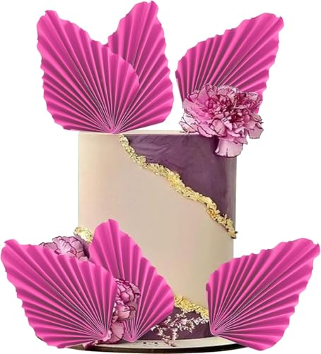 6 Stück Papier Palmen Fächer Kuchen Deko Palme Fan Tortendeko Handwerk DIY Fan Cupcake Toppers Palme Speer Blätter Cake Toppers für Baby Dusche Hochzeit Geburtstag Party Kuchen Dekoration Roserot von SYKYCTCY