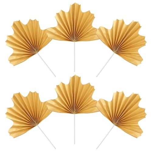 6 Stück Papier Palmen Fächer Kuchen Deko Papier Palme Blatt Cake Toppers DIY Bastel Projekt Tortendeko für Geburtstag Hochzeit Baby Dusche Party Torte Dekoration Gold von SYKYCTCY