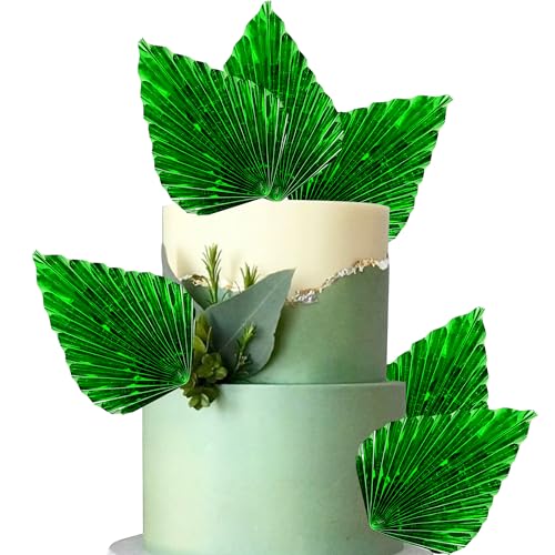 6 Stück Papier Palmen Fächer Tortendeko Palme Speer Blätter Fan Kuchen Deko Handwerk DIY Backformen Cake Topper für Geburtstag Party Hochzeit Party Kuchen Dekoration Knall Grün von SYKYCTCY