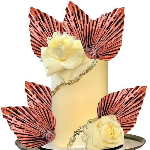 6 Stück Papier Palmen Fächer Tortendeko Palme Speer Blätter Fan Kuchen Deko Handwerk DIY Backformen Cake Topper für Geburtstag Party Hochzeit Party Kuchen Dekoration Rosegold von SYKYCTCY