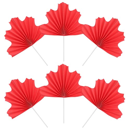 6 Stück Papier Palmen Fächer Tortendeko Papier Palme Blatt Cake Toppers DIY Bastel Projekt Kuchen Deko für Geburtstag Hochzeit Baby Dusche Party Torte Dekoration Rot von SYKYCTCY