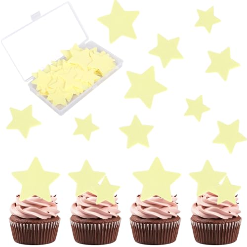 60 Stück Essbar Kleiner Stern Tortendeko Stern Form Kuchen Deko Glitzern Kleiner Stern Cupcake Toppers für Baby Dusche Verlobung Hochzeit Geburtstag Party Kuchen Dekorationen Hellgelb von SYKYCTCY