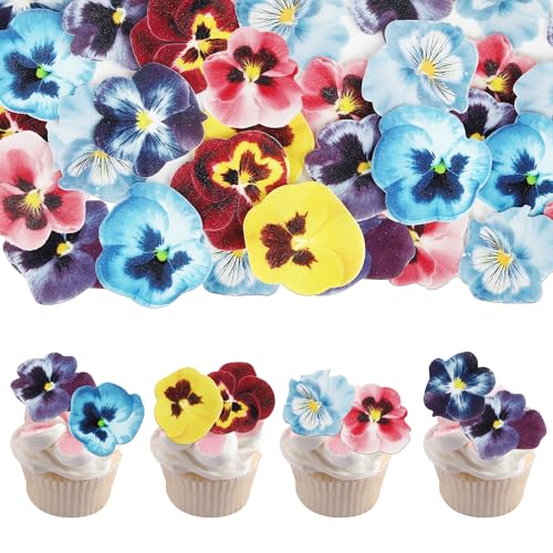 60 Stück Essbare Blumen Tortendeko Bridal Engagement Kuchen Deko Reispapier Waffel Papier Cupcake Toppers für Frühling Blume Thema Hochzeit Baby Dusche Kinder Geburtstag Party Torte Dekorationen von SYKYCTCY