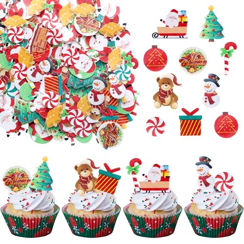 60 Stück Essbare Weihnachten Tortendeko Essbares Waffelpapier Santa Kucehn Deko Schneemann Weihnachten Cupcake Toppers für Christmas Thema Festival Geburtstag Party Kuchen Dekoration von SYKYCTCY