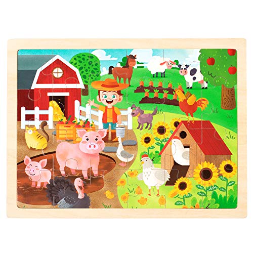 SYNARRY 24-teilige Puzzles für Kinder im Alter von 3–5 Jahren, Bauernhof-Holzpuzzles mit Ablagefach, pädagogisches Vorschul-Puzzlespielzeug-Set für Kleinkinder, Jungen und Mädchen von SYNARRY