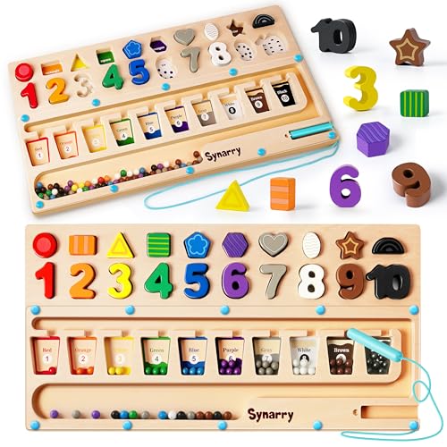 SYNARRY 3-in-1 Magnetspiel Labyrinth - Zahlen Farben Lernen Sortierspiel Montessori Spielzeug ab 3 4 5 6 Jahre, Motorikspielzeug Geschenk für Kleinkinder Mädchen Junge von SYNARRY