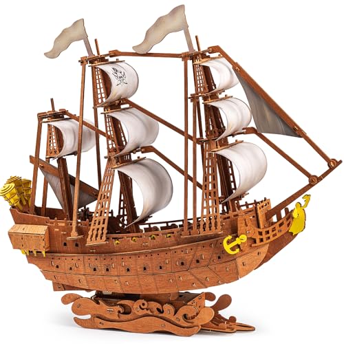 SYNARRY 3D-Puzzles für Erwachsene, Teenager, Heimdekoration, Piratenschiff, Geschenke für Männer und Frauen, Modellbausätze, Holzpuzzles für Erwachsene, Lehrer, Queen Anne's Revenge, 378 Teile von SYNARRY