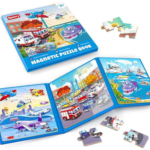 SYNARRY Puzzle Fahrzeuge Magnetisch ab 3 4 5 6 Jahre, 20 Teile Kinderpuzzle Für Reisen, Reisespiele Kinder Lernspielzeug für Jungen Mädchen (Verkehrsmittel) von SYNARRY