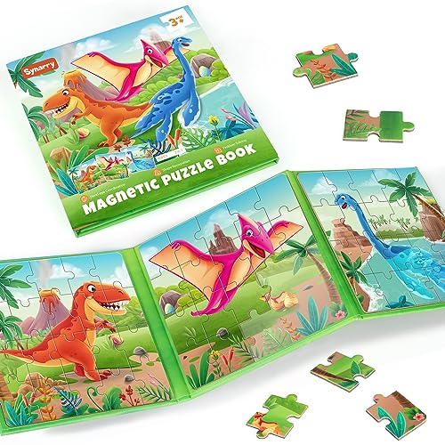 SYNARRY Dinosaurier-Puzzles für Kinder von 3–5 Jahren, 20-teilige magnetische Puzzles für Kleinkinder, Kinder-Reise-Aktivitätsspielzeug, Spiele für Kinder im Auto, Flugzeug, Roadtrip, Reise-Puzzles von SYNARRY