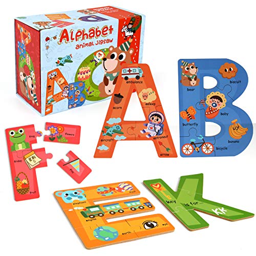 SYNARRY Hölzerne Alphabet-Puzzles für Kinder Alter 3-5, ABC Lernen für Kleinkinder Alter 3+, Sight Words Letter Puzzles Montessori Spielzeug Educational STEM für Vorschule Jungen Mädchen von SYNARRY